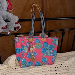 Consuela Pink Citrus Print Tote with Tassel